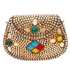 Solid Brass Hard Case Clutch W/Multi Color Mosaic
